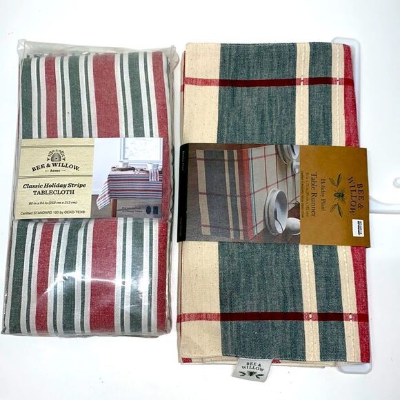 🔥BEE & WILLOW HOME CLASSIC HOLIDAY STRIPE TABLE runner & table cloth New - Picture 1 of 10